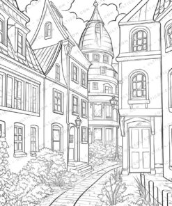 Colorful House Grayscale Coloring Pages