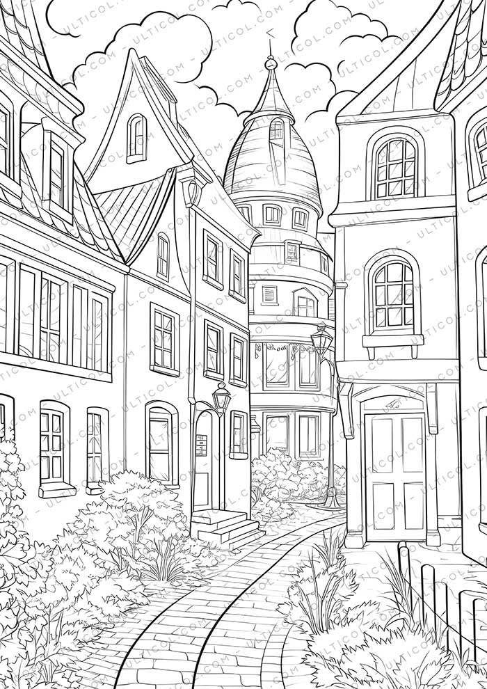 Colorful House Grayscale Coloring Pages