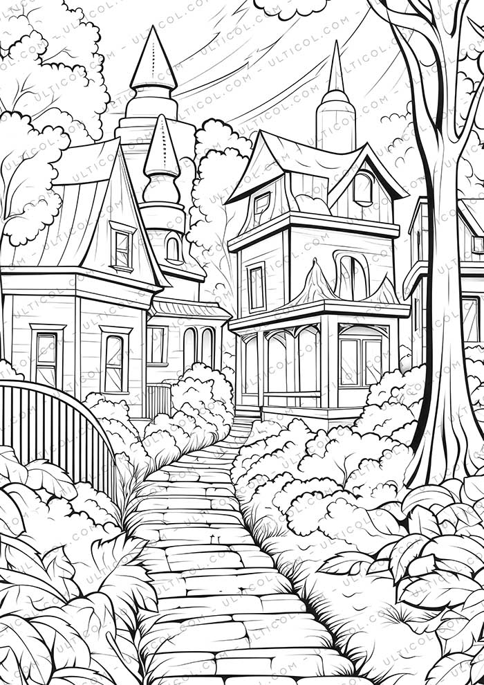 Colorful House Grayscale Coloring Pages