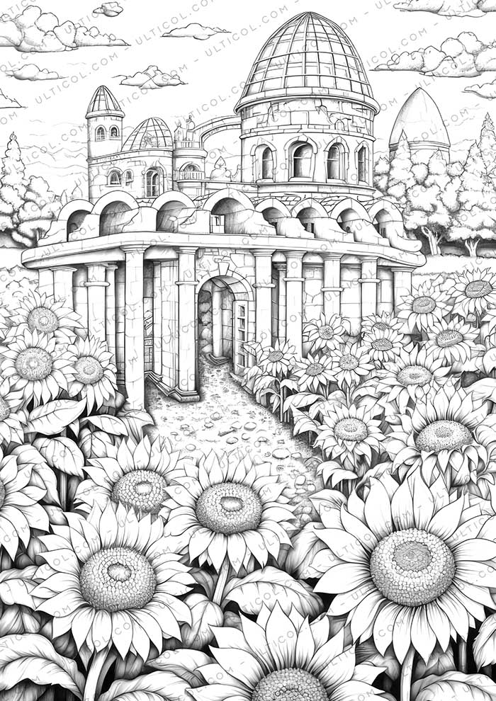 Unique Architectural Grayscale Coloring Pages