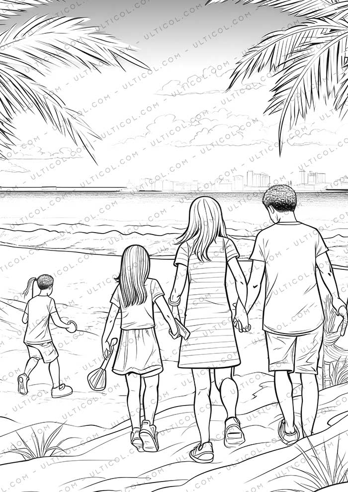Beach Fashion Grayscale Coloring Pages