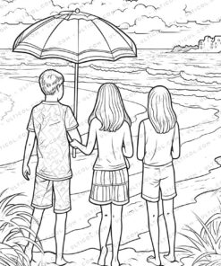 Beach Fashion Grayscale Coloring Pages