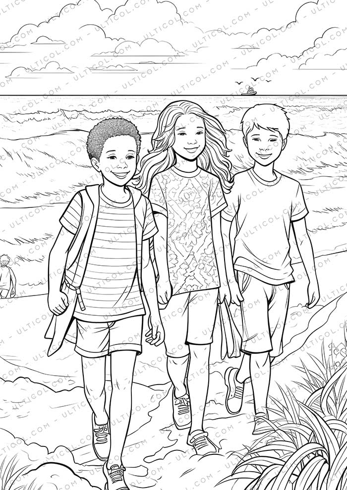 Beach Fashion Grayscale Coloring Pages