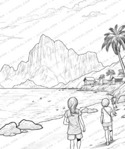 Beach Fashion Grayscale Coloring Pages