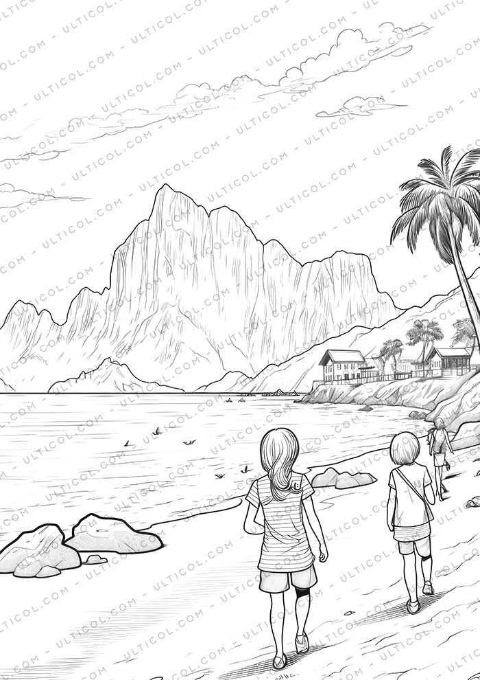 Beach Fashion Grayscale Coloring Pages