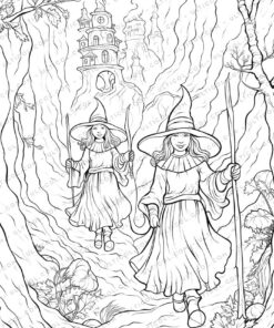 Witch Grayscale Coloring Pages