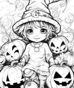 Halloween Witch Grayscale Coloring Pages