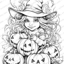 Halloween Witch Grayscale Coloring Pages