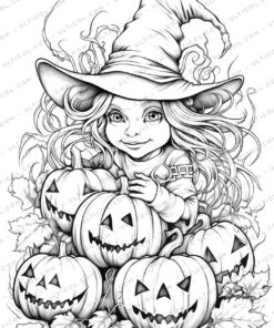 Halloween Witch Grayscale Coloring Pages