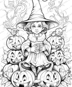 Halloween Witch Grayscale Coloring Pages