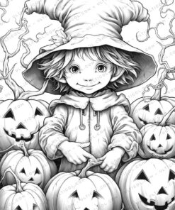 Halloween Witch Grayscale Coloring Pages