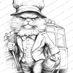 Funny Cat Grayscale Coloring Pages