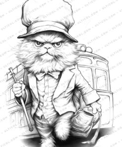 Funny Cat Grayscale Coloring Pages