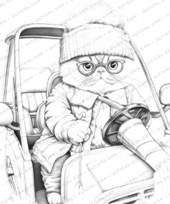 Funny Cat Grayscale Coloring Pages