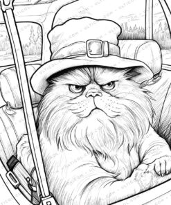 Funny Cat Grayscale Coloring Pages