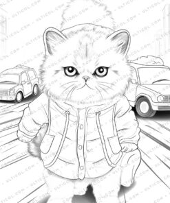 Funny Cat Grayscale Coloring Pages