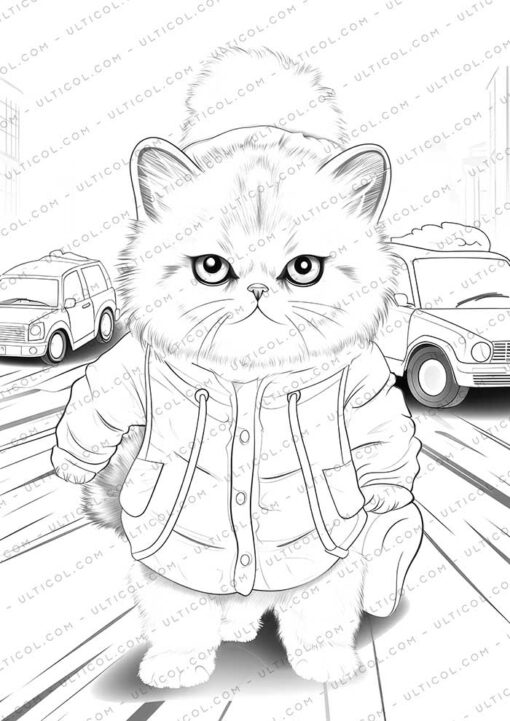 Funny Cat Grayscale Coloring Pages