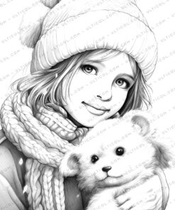 Winter Fashion Grayscale Coloring Pages