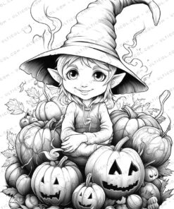 Halloween Witch Grayscale Coloring Pages