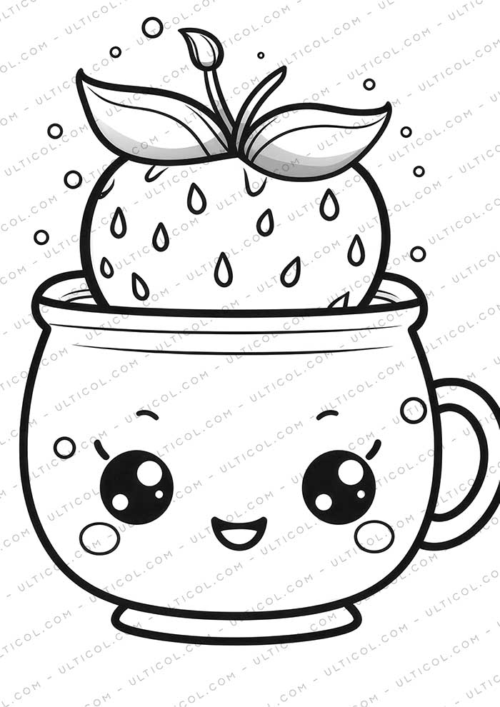 Kawaii Boba Tea Grayscale Coloring Pages