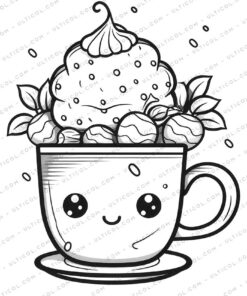 Kawaii Boba Tea Grayscale Coloring Pages