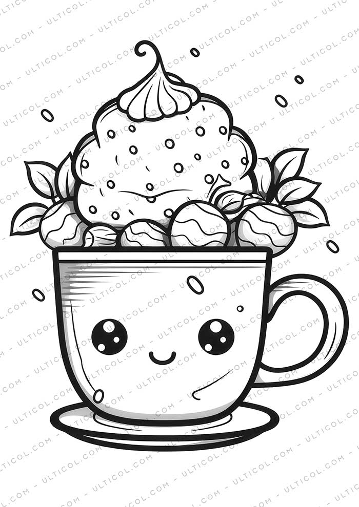 Kawaii Boba Tea Grayscale Coloring Pages