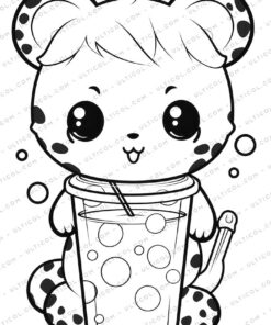Cute Kawaii Boba Tea Grayscale Coloring Pages