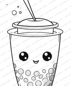 Cute Kawaii Boba Tea Grayscale Coloring Pages