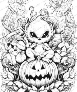 Halloween Monster Grayscale Coloring Pages