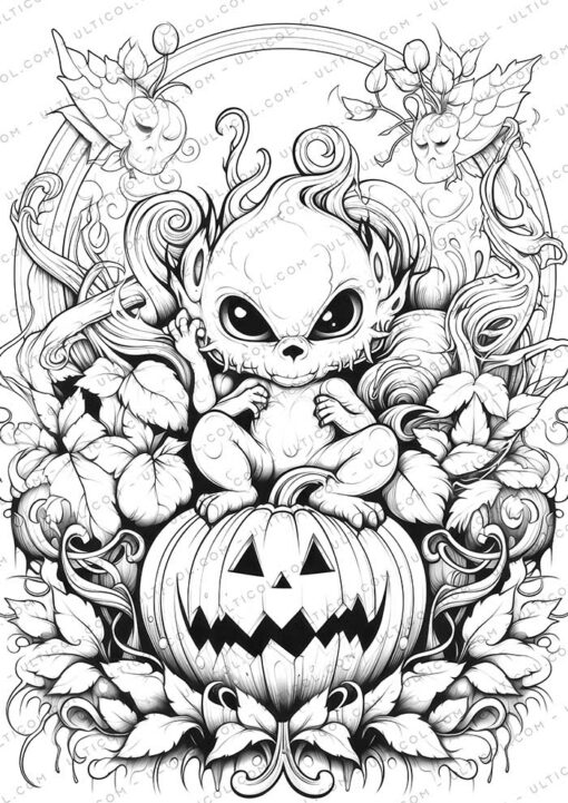 Halloween Monster Grayscale Coloring Pages