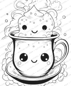 Cute Kawaii Boba Tea Grayscale Coloring Pages