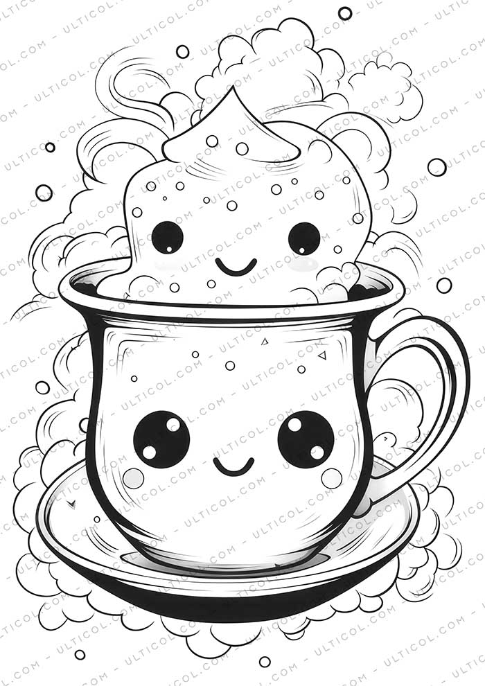 Cute Kawaii Boba Tea Grayscale Coloring Pages