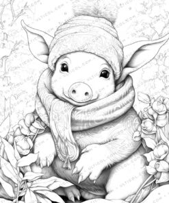 Cute Pig Grayscale Coloring Pages