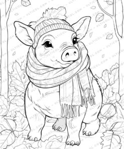 Cute Pig Grayscale Coloring Pages