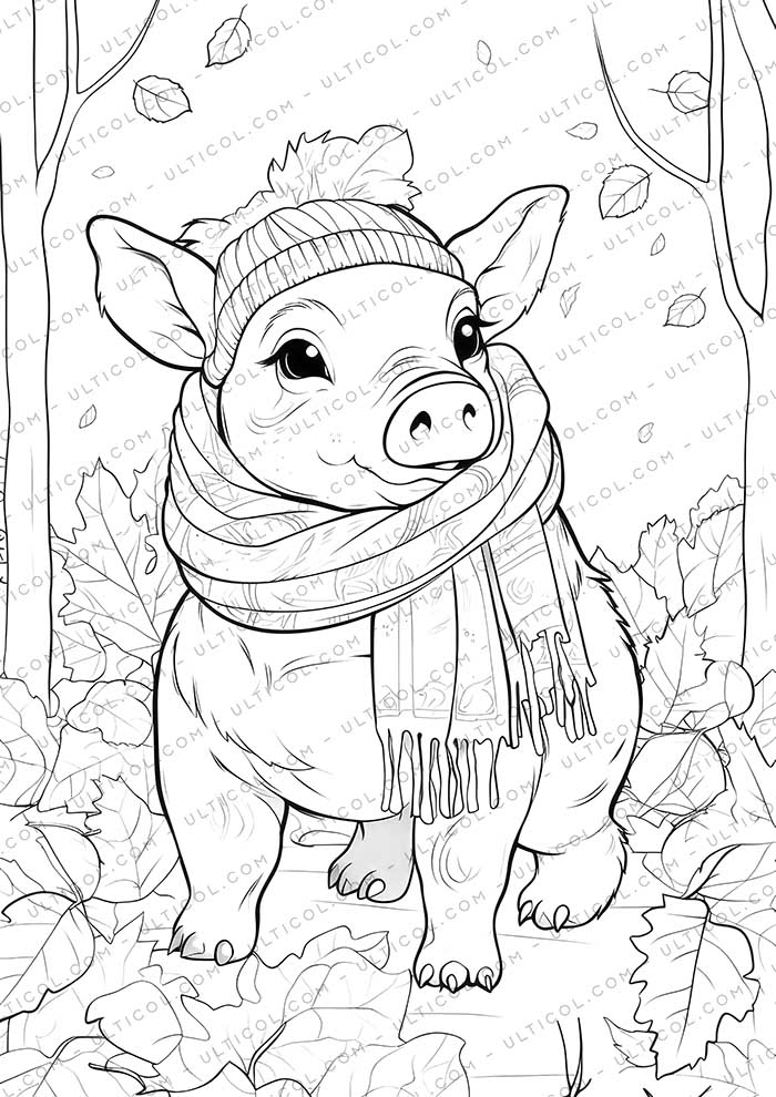 Cute Pig Grayscale Coloring Pages