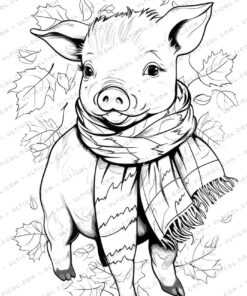 Cute Pig Grayscale Coloring Pages