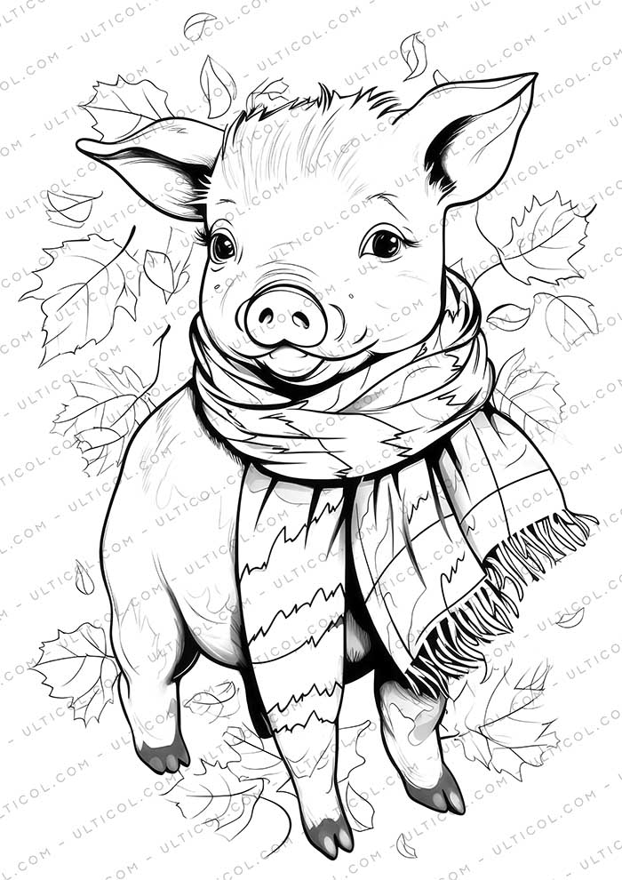 Cute Pig Grayscale Coloring Pages
