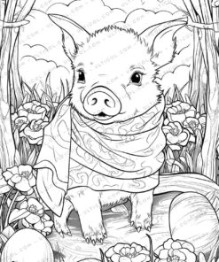 Cute Pig Grayscale Coloring Pages