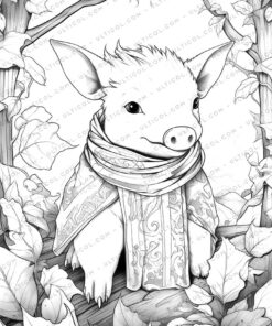 Cute Pig Grayscale Coloring Pages