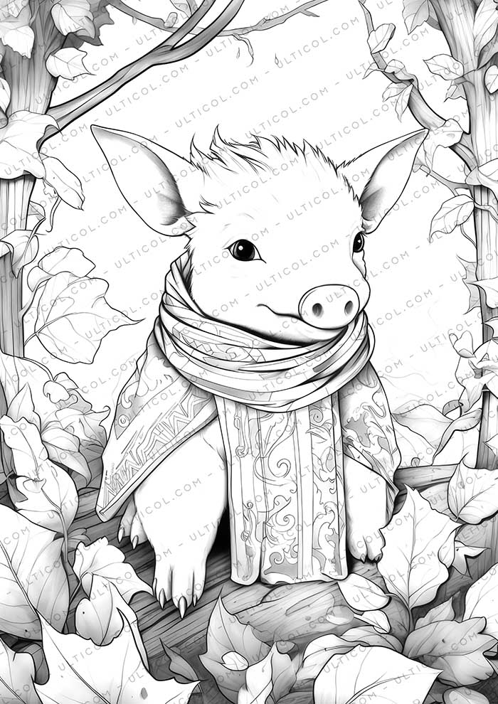 Cute Pig Grayscale Coloring Pages