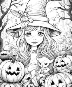 Halloween Witch Grayscale Coloring Pages