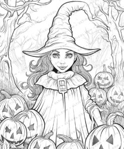 Halloween Witch Grayscale Coloring Pages