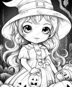 Halloween Witch Grayscale Coloring Pages