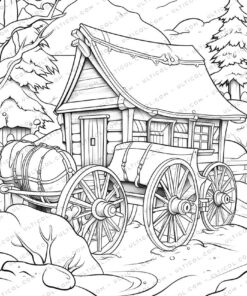 Winter House Grayscale Coloring Pages