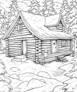 Winter House Grayscale Coloring Pages