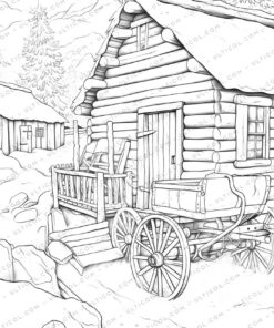 Winter House Grayscale Coloring Pages