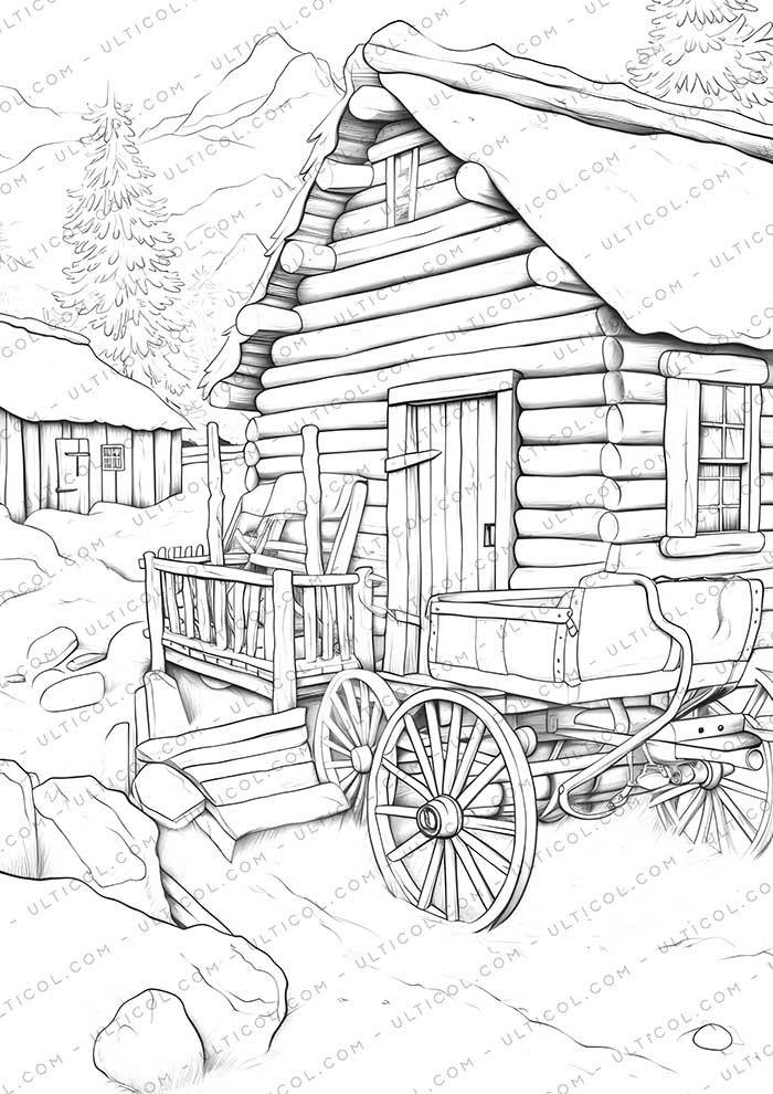 Winter House Grayscale Coloring Pages