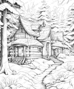 Winter House Grayscale Coloring Pages