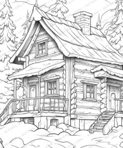 Winter House Grayscale Coloring Pages