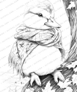 Cute Duck Grayscale Coloring Pages